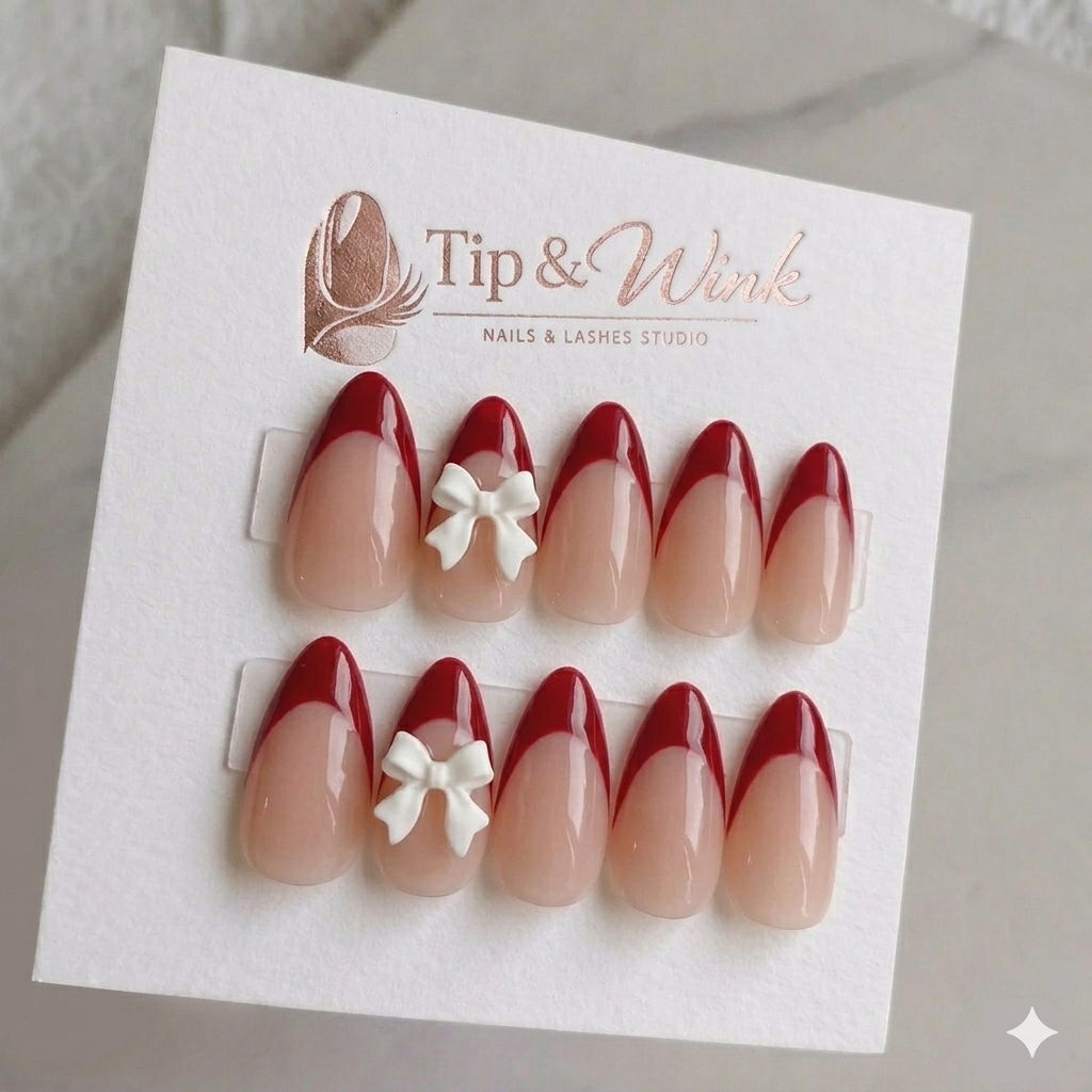 Tip & Wink press-on nail set — crystal gems white glitter almond